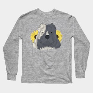 Blue Pied American Bully with Sunflowers Long Sleeve T-Shirt